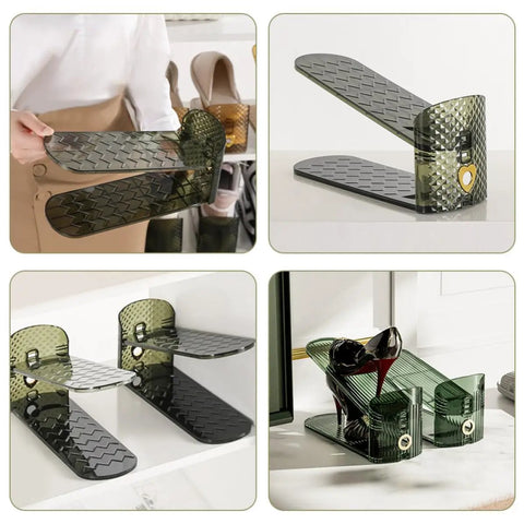 Built Different Double Layer Shoe Slot Organizers For Closets adjustable vertical storage racks in vibrant green, featuring transparent anti-slip design.