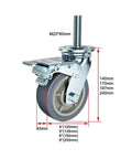 Heavy Duty Swivel Caster With Double Locking Brake, Easy Rollin Quiet Rubber Wheel, M20 Threaded Stem, detailed dimensions and design.