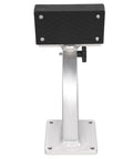 Front view of HECASA universal 90-degree trolling motor bracket with aluminum deck-mount post and black clamp head