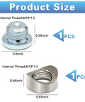 Product size diagram showing M18x1.5 notched style weld bung and zinc-plated plug kit, dimensions labeled in inches.