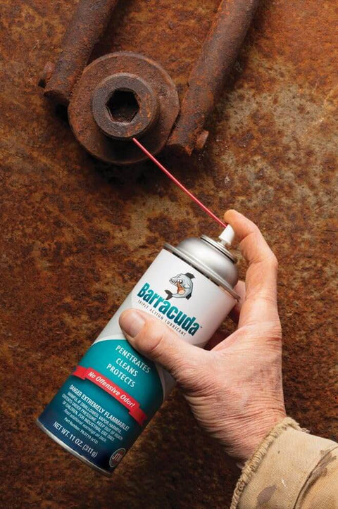 Triple Action Rust Buster Lubricant Spray For Metal, Rust Remover And Rustproofer, Corrosion Reducer And Cleaner in use on rusted bolt