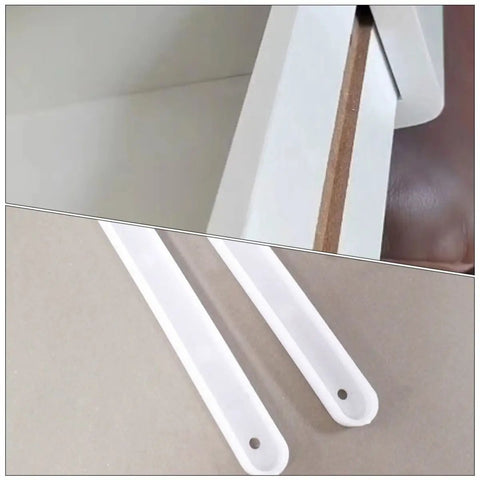 Sturdy Stainless Steel Drawer Slide Rail Set With White Plastic Glides, cabinet sliders and tracks, four-piece kit, detail view.