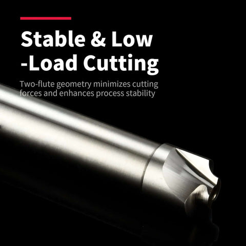 Side view of a corner-rounding end mill cutter, 2-flute, HSS, straight shank