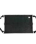 Top Shelf 1200D Horse Stall Guard With Adjustable Straps And Replaceable Black Hardware For Locking Down Secure Stable Safety And Bulletproof Equine Barrier Gear visible from above, black fabric with clips.