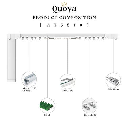Top Shelf Motorized Smart Electric Curtain Track With Remote And Concealed Brackets showing aluminum track and components.
