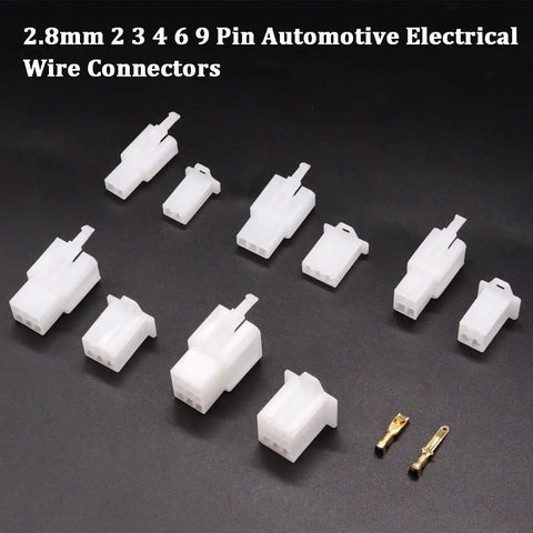 Automotive Electrical Wire Connector Kit 432 Pcs 2.8mm Assortment with pin connectors and terminals displayed on black surface