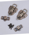 Vintage Wooden Box Hasps And Cabinet Toggle Latches Set 2 Pack Antique Brass Duckbilled Catch with screws on white background