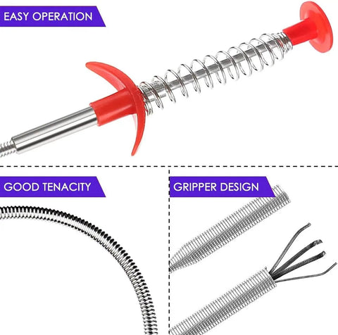 76 Inch Flexible Drain Snake Reacher Tool With Grabber Claw For Easy Clog Removal In Home Sinks Bathrooms Tubs Toilets And Tight Gutter Areas For Deep Cleaning In Tight Spaces