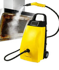 Get Rid Of Stubborn Grime With This Badass Commercial Steam Cleaner. A Monster 3000W Machine cleaning a greasy kitchen hood.