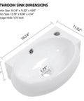 Dimensions of a white ceramic sink showing exterior size 16.54x11.02x4.92 inches and interior size 13.78x9.06x4.14 inches.