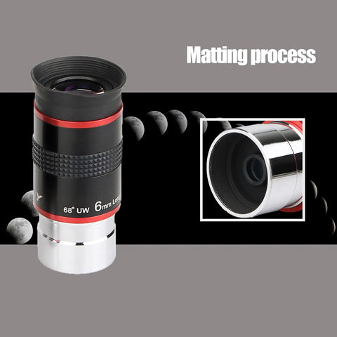 Six Millimeter Telescope Eyepiece With Ultra Wide 68 Degree Field Of View For Easy Target Grab And Smooth Tracking, High Magnification, Low Distortion, Quick Centering For Backyard Stargazing, 1.25-inch metal eyepiece