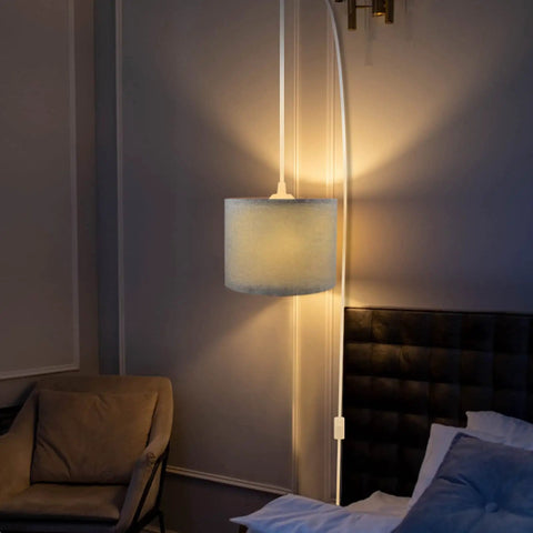 Plug In Pendant Light With 15 Ft Cord And Easy On Off Switch Gray Fabric Shade Hanging Light Fixture No Hardwiring Needed in bedroom