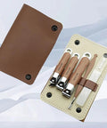 Five Piece Nail Clippers Set For Fingernails And Toenails Stainless Steel Manicure Pedicure Kit with brown case open