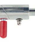 Heavy Duty Rock Solid 1/2 Inch Spring Loaded Cam Lock With Twist Lock Plunger Pin Grip Tight For Wrecker Tow Trucks And Heavy Farm Implements Zinc Plated Steel 2 Pack close-up of cam lock pin assembly with red grip.