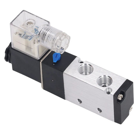 Internally Piloted 5 Way 2 Position Pneumatic Solenoid Valve, DC 12V for reversing air flow in industrial automation