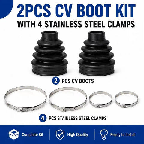 Two Piece Universal CV Boot Kit With Four Stainless Steel Clamps for 19mm to 24mm Axle Shafts