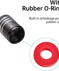 Close-up of Mercedes Benz Tire Valve Stem Cap Covers with red rubber O-ring for airtight seal, part of 4 Pack Aluminum Alloy Air Valve Caps Black.