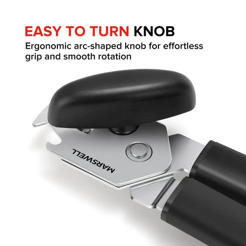 Easy Turn Manual Can Opener With Comfy Grip From Marswell, Magnetic Lid Lifter And Smooth Cutting Handheld Opener Black