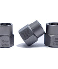 Three chrome-molybdenum sockets from 26 Piece Nut And Bolt Extractor Set With Sockets And Drill Bits For Stripped Frozen And Rounded Off Fasteners