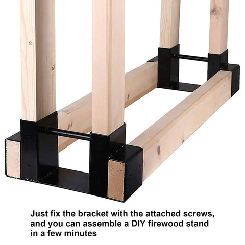 Heavy Duty Outdoor Firewood Rack With Adjustable Length Bracket Kit For Any Backyard Fire Pit Weatherproof Black Wood Storage For Logs And Kindling Built Tough Frame Easy Assembly Keeps Your Patio Clean And Ready