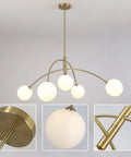 Gold 5-Light Sputnik Ceiling Chandelier With Glass Globe Shades For Dining Room Kitchen And Bedroom, Modern Mid Century Style, Bright Ambient Lighting, Easy Install Flush Mount Fixture features gold finish and glass globes