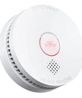9V Battery Powered Photoelectric Smoke Alarm With Low Battery Alert No Fuss Install UL217 10th Edition Listed GS509A White Smoke Detector For Home Safety And Early Smoldering Fire Detection, round white unit
