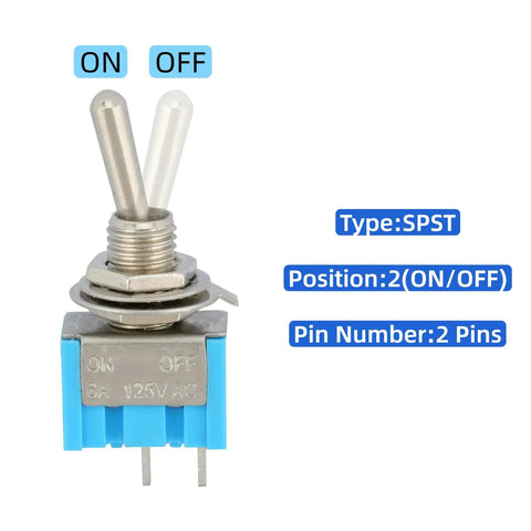 12 Pack Dope Tiny Toggle Switch SPST On Off 2 Pin 2 Position Waterproof Caps Included for DIY Projects PCB Breadboard MTS 101 Pro Grade Micro Switches, showing ON and OFF positions