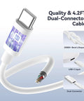 Close-up of 4.2 ft USB-C cable showing dual-connector design for Magnetic Wireless Charger 2 Pack With 15W Fast Charging 4.2 Ft Type C Cable Works With iPhone 12 13 14 15 16 17 Series And AirPods 2 3 Pro Strong Magnetic Alignment No Slip Case Friendly Charging On The Go.