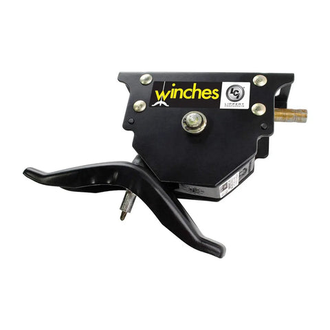 RVs Spare Tire Winch With Offset Cable Black Designed To Match Original Equipment For Quick Bolt On Replacement And Easy Installation On RVs Trucks And Trailers Ideal Spare Tire Access And Durable Construction