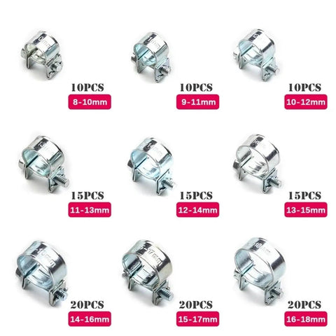 Ultimate 135Pcs Hose Clamp Set With Double Ear Worm Drive Design For Fuel And Water Pipes Ranging From 8MM To 18mm Perfect For Any Auto Or Home Repair Gig. stainless steel clamps, 8-18mm sizes