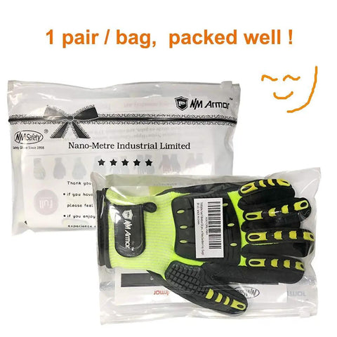 Anti Vibration Oil Proof Cut Resistant Safety Work Glove With Full Finger Design Yellow Nylon HPPE Glass Fiber Seamless Knit Liner And Sandy Nitrile Palm For All Day Grip Large packaged