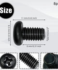 Top Shelf Black Stainless Steel License Plate Screws M5 Thread Heavy Duty Auto Bolts for Universal Vehicle Mounting, size and design details.