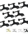 Built Tough Zinc Hinge Pin Door Stops Adjustable Matte Black Finish With Plush Bumper Caps To Save Drywall And Hardwood Floors Effortless Drop In Installation Eight Pack shown from above, featuring eight matte black door stops with bumper caps.