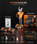 Complete kit of Cordless Electric Pruning Shears With Longer Runtime And Brushless Motor and accessories displayed.