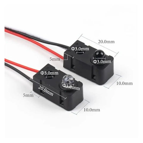 5 Pairs DC 5V Infrared Beam Sensor Detector For IR Break LED Counting Module with dimensions and wiring.