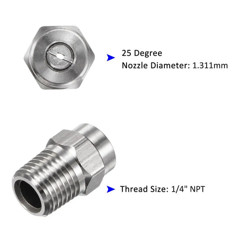 Close-up of stainless steel 25-degree 1/4 inch NPT nozzle for pressure washer from 4 Pack Surface Clean Tips For Your Pressure Washer Go To Gear.