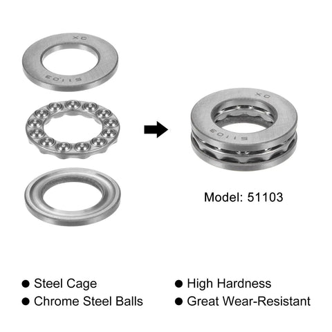 Thrust Ball Bearing 17mm Bore 30mm Outer Diameter 9mm Thick With Washers High Carbon Steel ABEC 1 2 Pack For Low Speed Axial Load