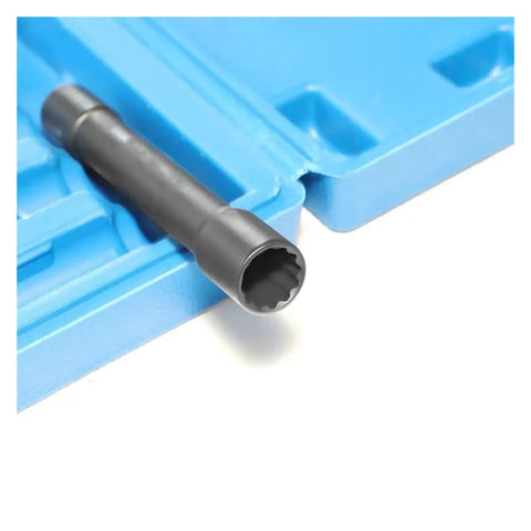 Heavy Duty Extra Deep Impact Socket Set With 12 Point Metric Design Perfect For Cylinder Head And Rear Bumper Bolt Removal Plus Portable Handle Snap Lock Mechanism For Quick Garage Jobs. extra deep metric socket in blue case