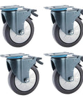 Tough As Nails Set Of 4 Heavy Duty Swivel Caster Wheels With Dual Lock Brakes And Silent Rubber Treads For Slick Rolling Utility Carts On Wood Or Tile Premium Steel Mount Royal Blue, showing four wheels with gray frames and black treads.