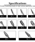 10 piece carbide burr set for metalwork with various grinding heads, designed for engraving, deburring, and polishing steel and metal