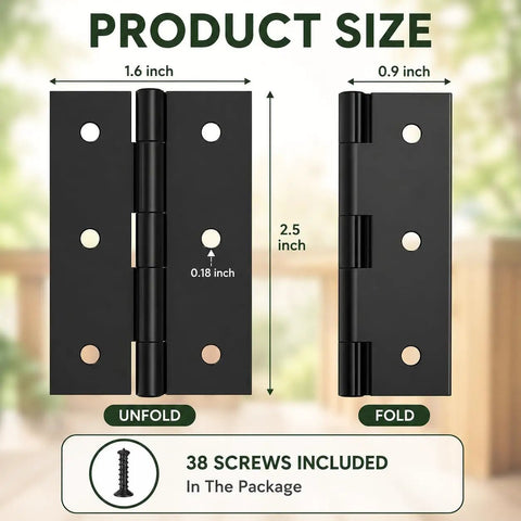 12 Pack Black 2.5 Inch Door Hinges With Screws For Doors Cabinets Furniture And DIY Projects Mini Metal Butt Hinges Heavy Duty Hardware Set