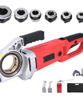 Built Rock Solid 2300W Electric Pipe Threader Kit With Six Pro Grade Dies, including tool and accessories for plumbing repair.