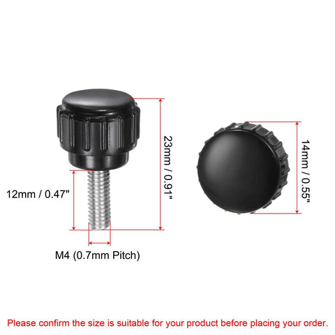 12 Pack Premium Knurled Thumb Screws M4 By 12 Millimeter Stainless Steel Bolts displayed with dimensions for easy reference.