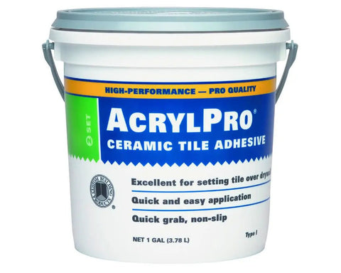 Bucket of Easy To Use Acrylic Ceramic Tile Mastic Adhesive One Gallon For Pro Grade Floor Tile Bonding Quick Set And Strong Hold
