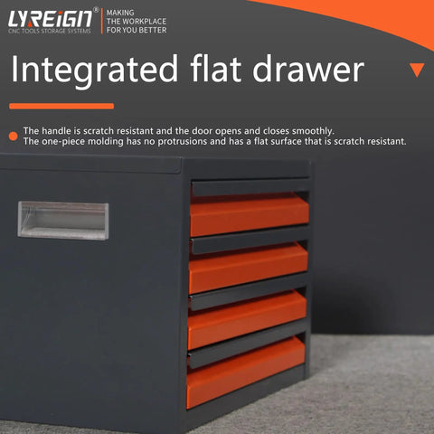 Drill Bit Dispenser Cabinet Four Drawer Stackable Organizer For Drill Bits From One Sixteenth Inch To One Half Inch With Labeled Compartments Heavy Duty Storage 15.7 Inches Long By 9.4 Inches Wide By 11.7 Inches High Twenty Two Pounds showing integrated flat drawer design