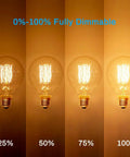 G25 Globe Edison Light Bulb 60W Vintage Round Amber Glass Dimmable Retro Incandescent shown with dimming levels from 25% to 100%