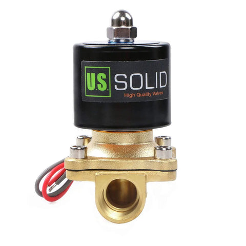 Front view of Half Inch Brass Electric Solenoid Valve 24VAC Normally Closed with Viton Seal for air, gas, fuel; industrial grade.