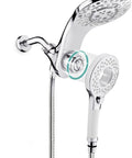 8 Spray 2 In 1 Dual Shower Head With Handheld And Magnetic Dock Hose Included Detachable Pause Switch For Water Saving Chrome Finish