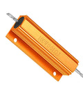 Industrial Grade Wirewound Resistor 100 Watt 0.01 Ohm Screw Mount Aluminum Heat Sink showing orange aluminum casing and mounting holes.