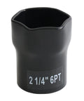 2 And A Quarter Inch Six Point Truck Wheel Bearing Socket For Axle Nut Socket Set Built Tough From Durable Steel With Black Powder Coat Corrosion Resistant Tool For Easy Locknut Install And Removal, 2-1/4 inch 6PT, black tool standing upright on white background